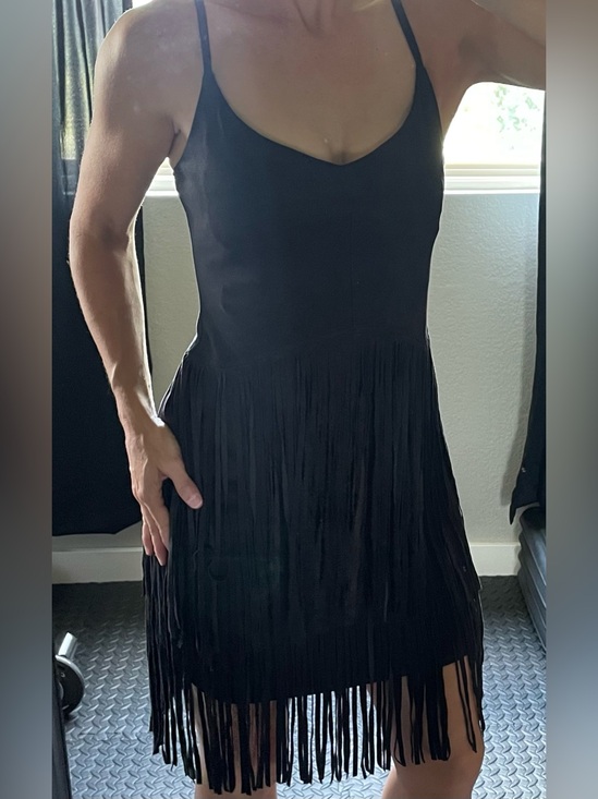 Jessica Simpson Dresses & Skirts - Jessica Simpson Black Suede Fringe Slip Dress with Spaghetti Straps